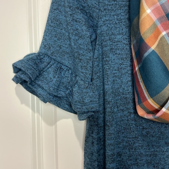 BONNIE JEAN BLUE DRESS WITH PLAID SCARF - Picture 2 of 6